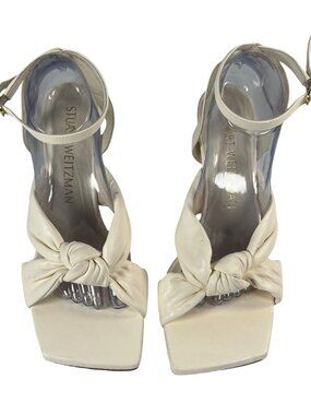 Stuart Weitzman Womens Playa 100 Knot Sandals US 11 B White Leather Heels